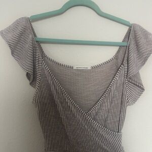 Caution To The Wind Medium Striped Mini Dress - Tan and White